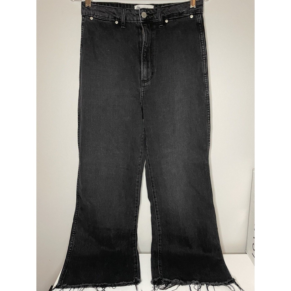 Wrangler Authentic Hi Bell Jeans Black Distressed High Waist Bell Legs Size 10